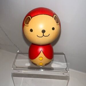 Usaburo Japanese KOKESHI Wooden Doll 3.75"H Red Kawaii Hood Bear Made in Japan